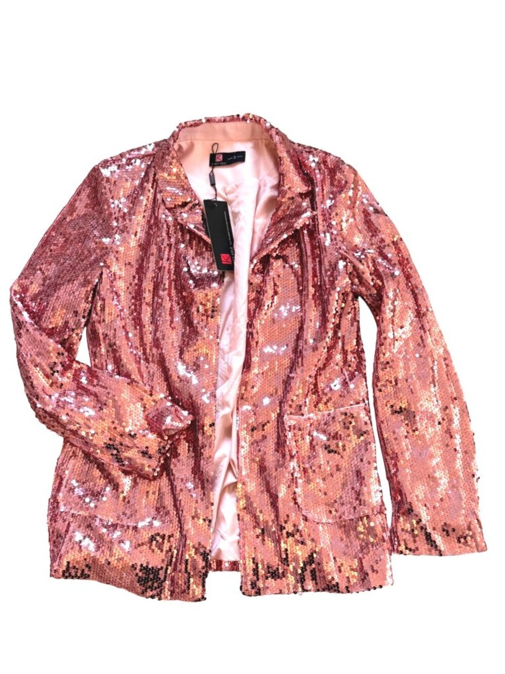 Kancy Kole Women's Blazer Jacket Sz S Sequin Party Chic Disco Glam Rose Gold NEW
